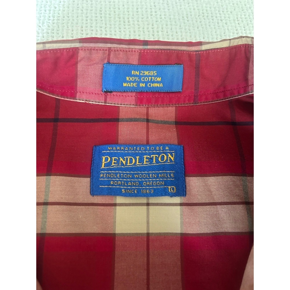 Pendleton Dress Shirt Button Up 100% Cotton Men's Size Large Red Plaid - Picture 4 of 4